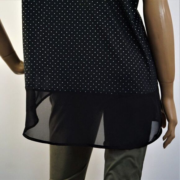 Studio Y Womens Top Swiss Dot Black Silver Contrasting Hem Size XL Blouse - Picture 6 of 8